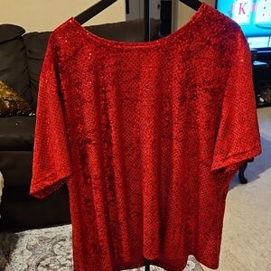 Kathie Lee Collection Radiant Red Sequin Blouse